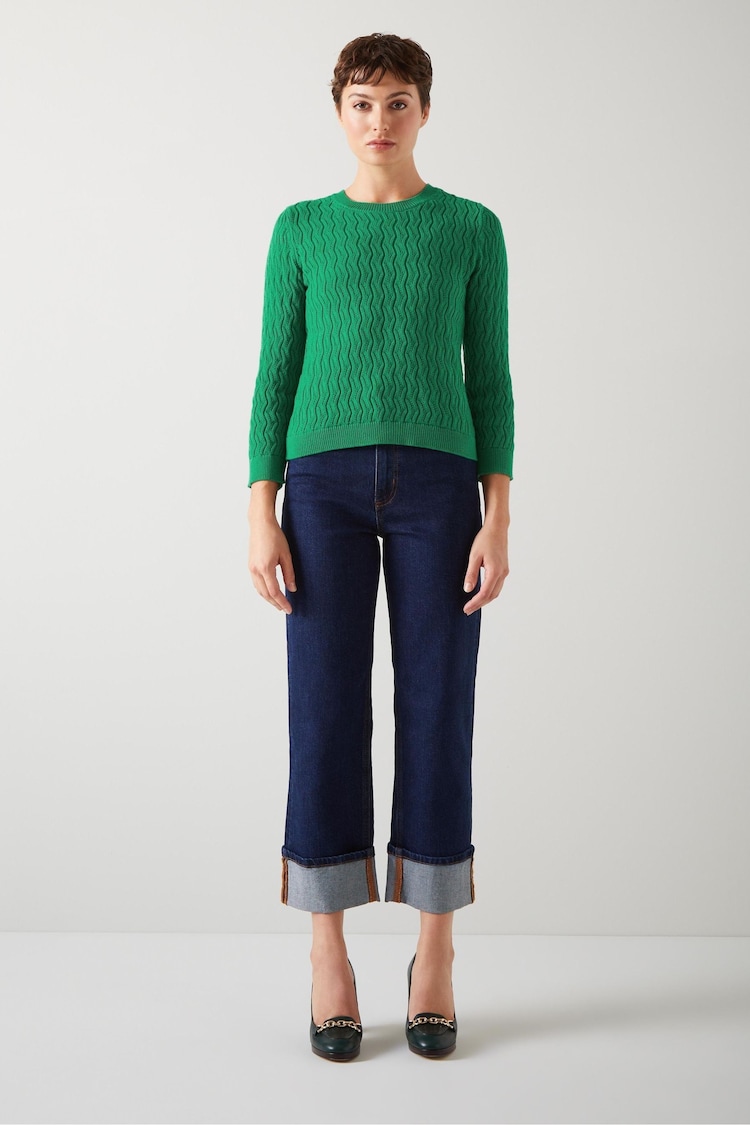 LK Bennett Green Keaton Cotton Open Weave Jumper - Image 1 of 3