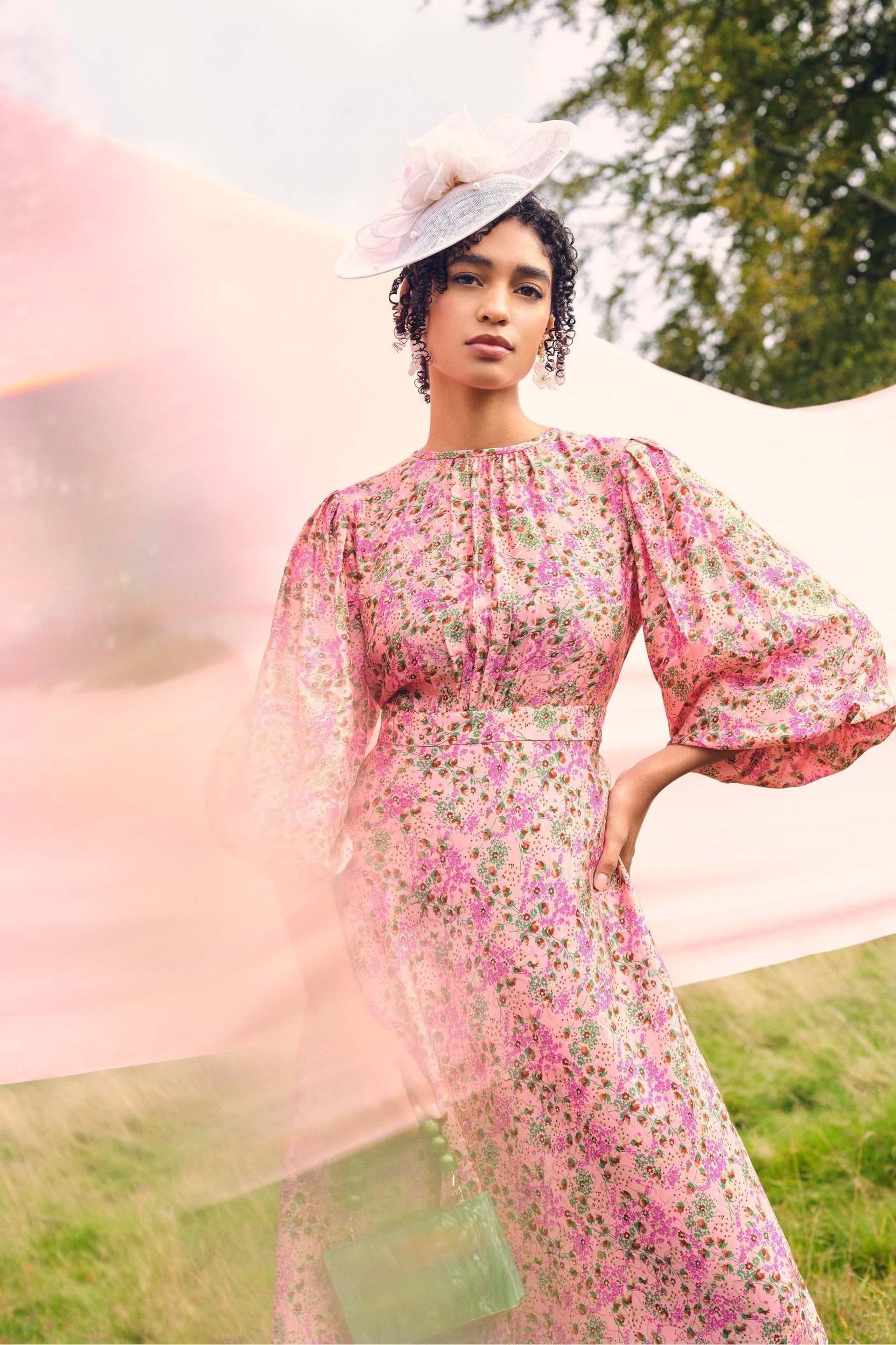 LK Bennett Lois Neon Garden Print Viscose-Silk Blend Dress - Image 1 of 3