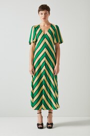 LK Bennett Meerim And Chevron Stripe Midi Dress - Image 2 of 4