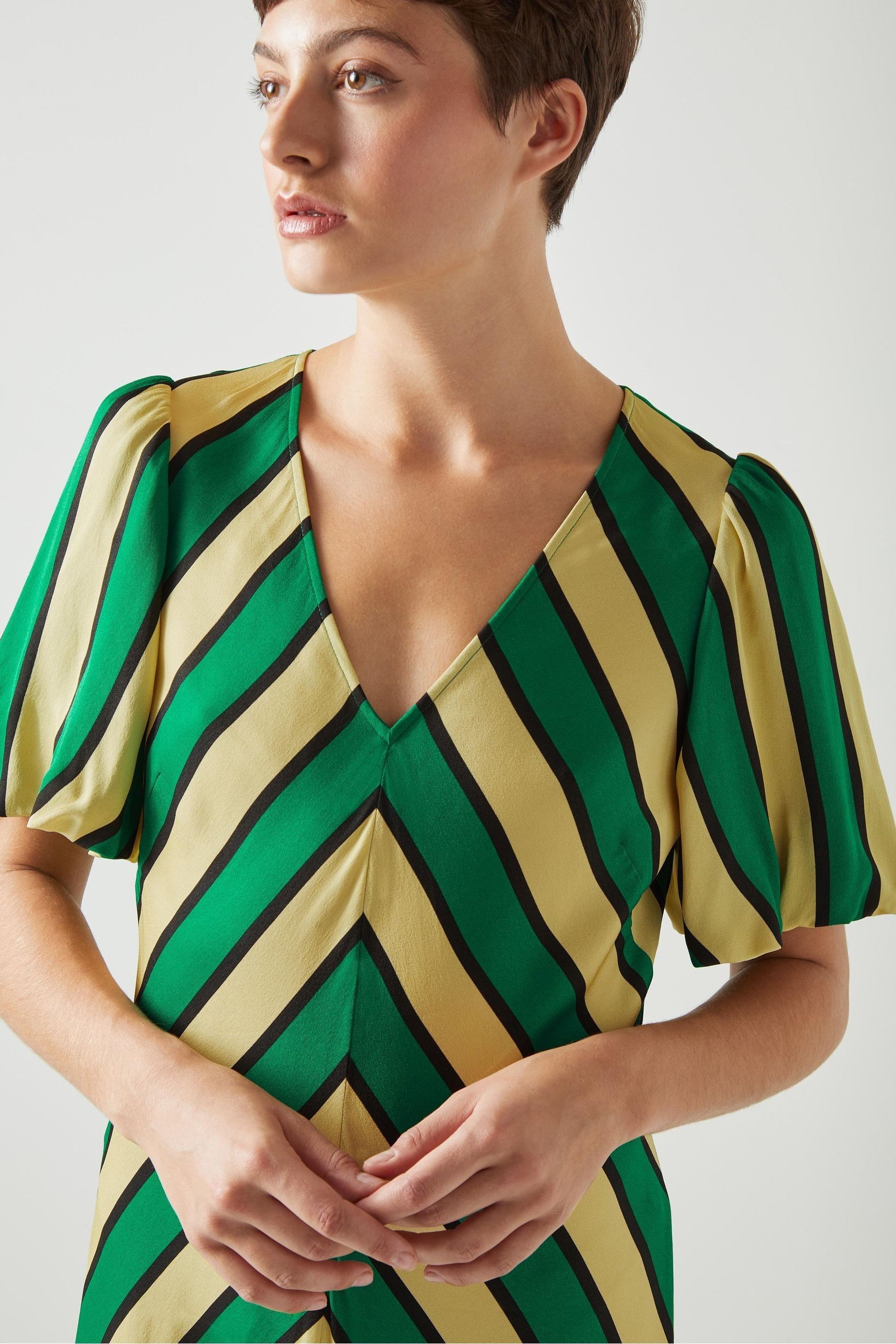 Yellow stripe midi dress cheap