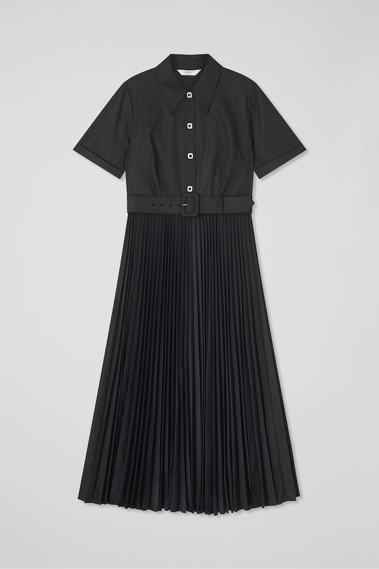 LK Bennett Black Pleated Cally Shirt Dress - Image 4 of 4