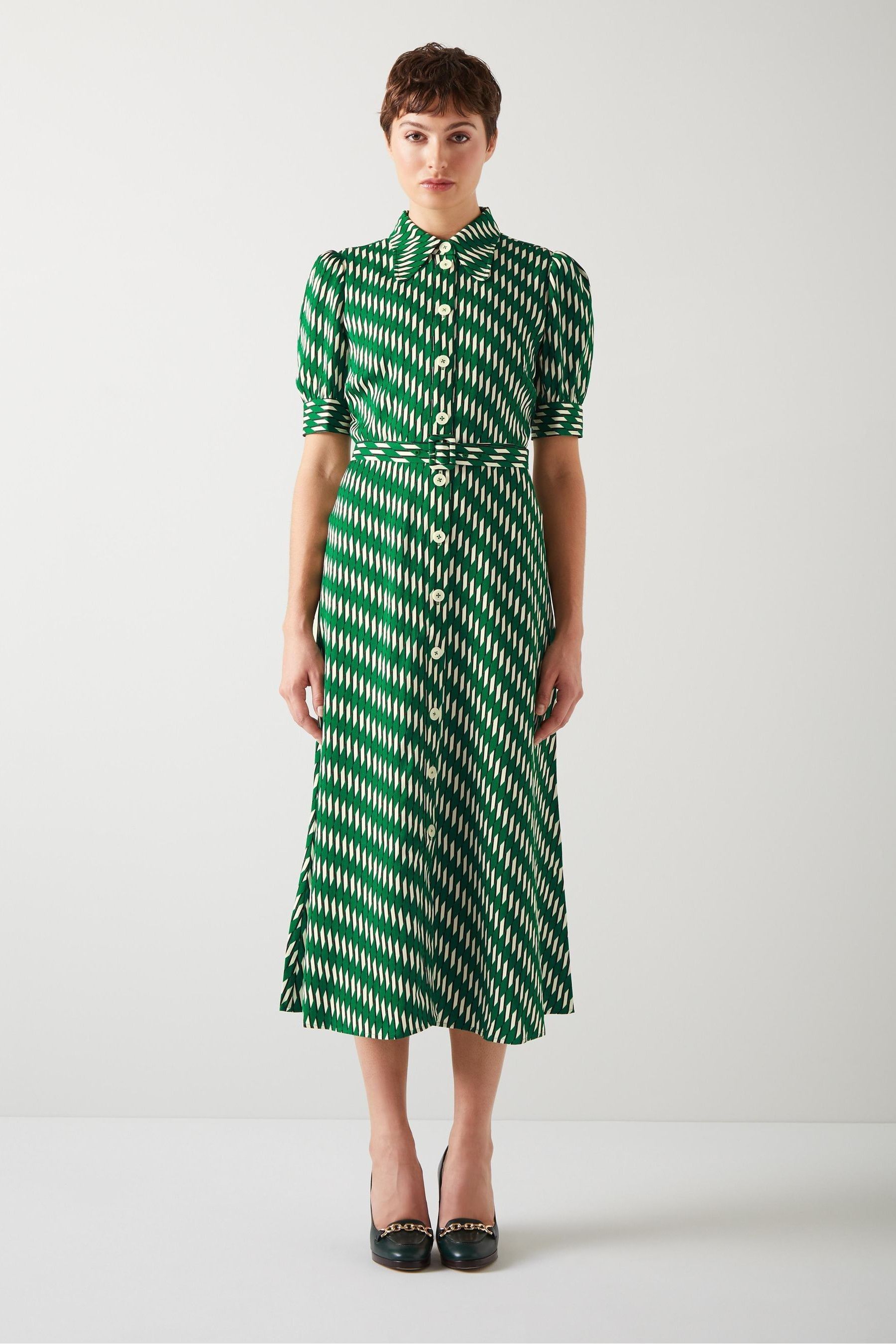 Womens LK Bennett Green Valerie Modernist Print Shirt Dress