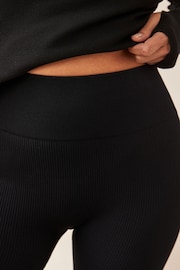 Black Ribbed High Waisted Leggings 2 Pack - Image 5 of 8