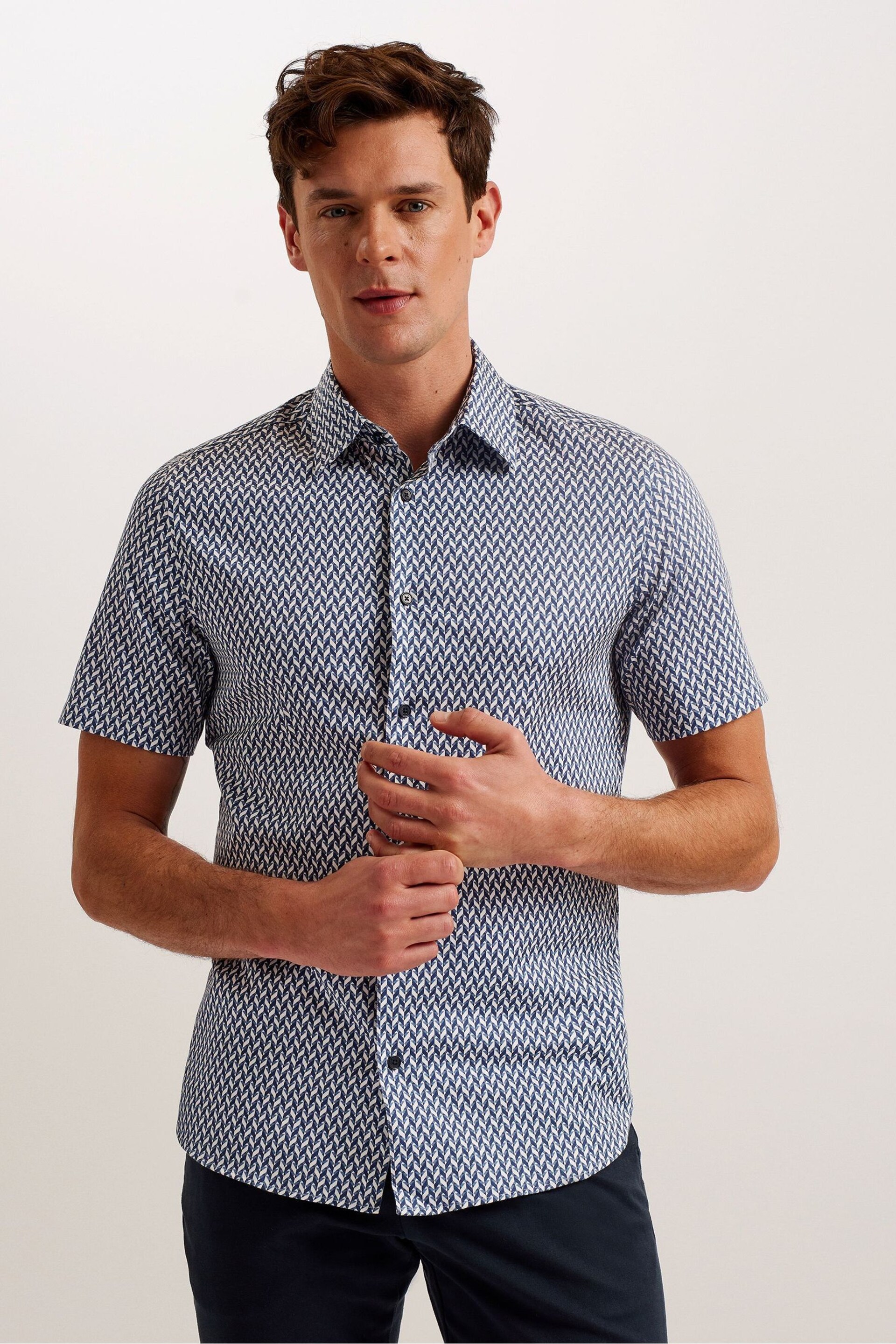 Ted Baker Blue Lacesho Short Sleeve Geo Printed Shirt - Image 1 of 5