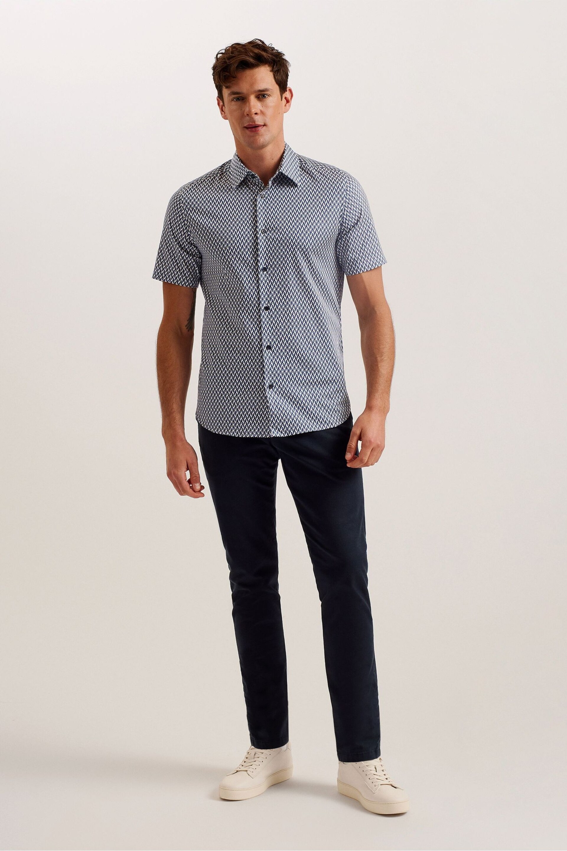 Ted Baker Blue Lacesho Short Sleeve Geo Printed Shirt - Image 3 of 5