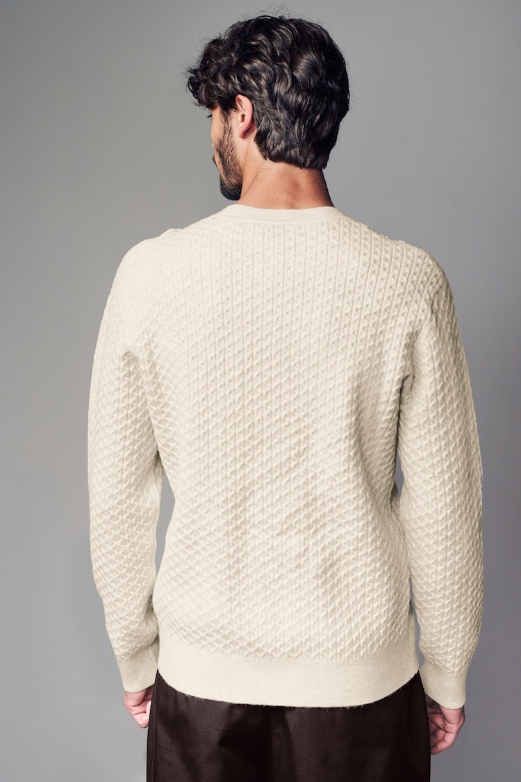 Ecru Texture Soft Touch Regular Fit Premium Knitted Crew Jumper - Image 1 of 3