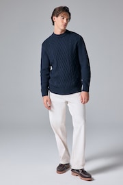 Navy Blue Wool Blend Cable Knit Crew Jumper - Image 2 of 7