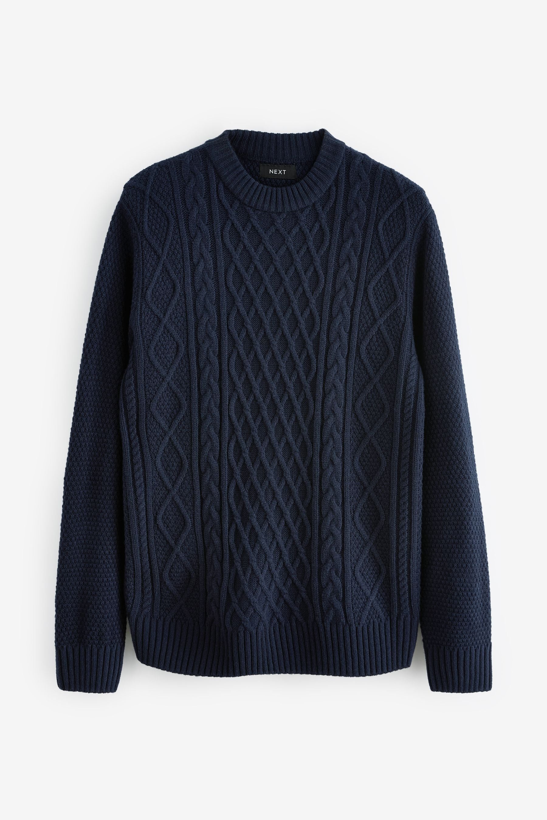Buy Navy Blue Regular Fit Cable Knit Crew Jumper with Wool from the Next UK online shop