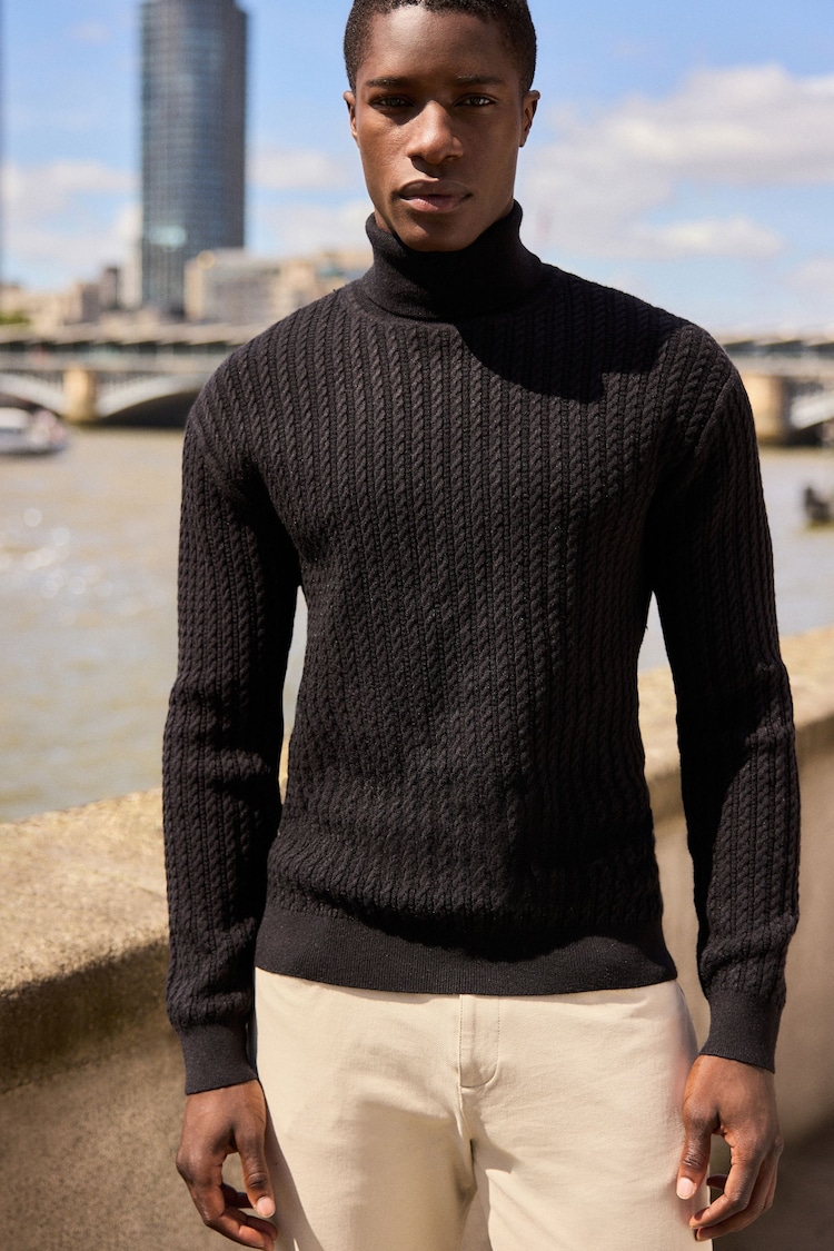 Black Roll Neck Regular Fit Soft Touch Premium Roll Neck Jumper - Image 2 of 7