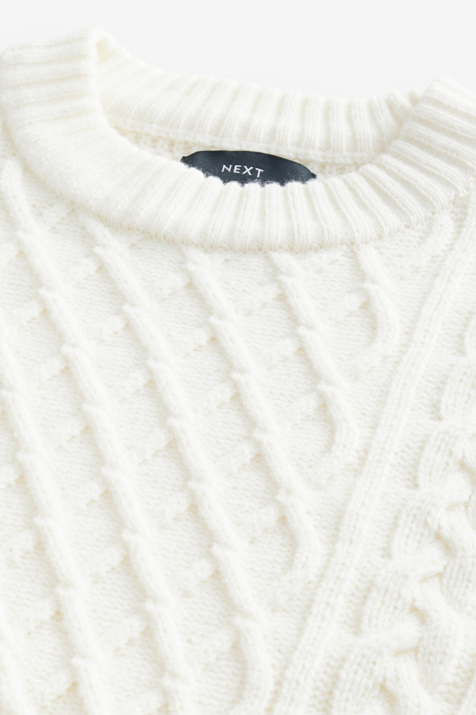 Buy Ecru White Regular Fit Cable Knit Crew Jumper with Wool from the Next UK online shop