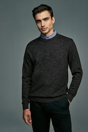 Green Marl Crew Neck Regular 100% Cotton Mock Shirt Jumper - Image 4 of 7