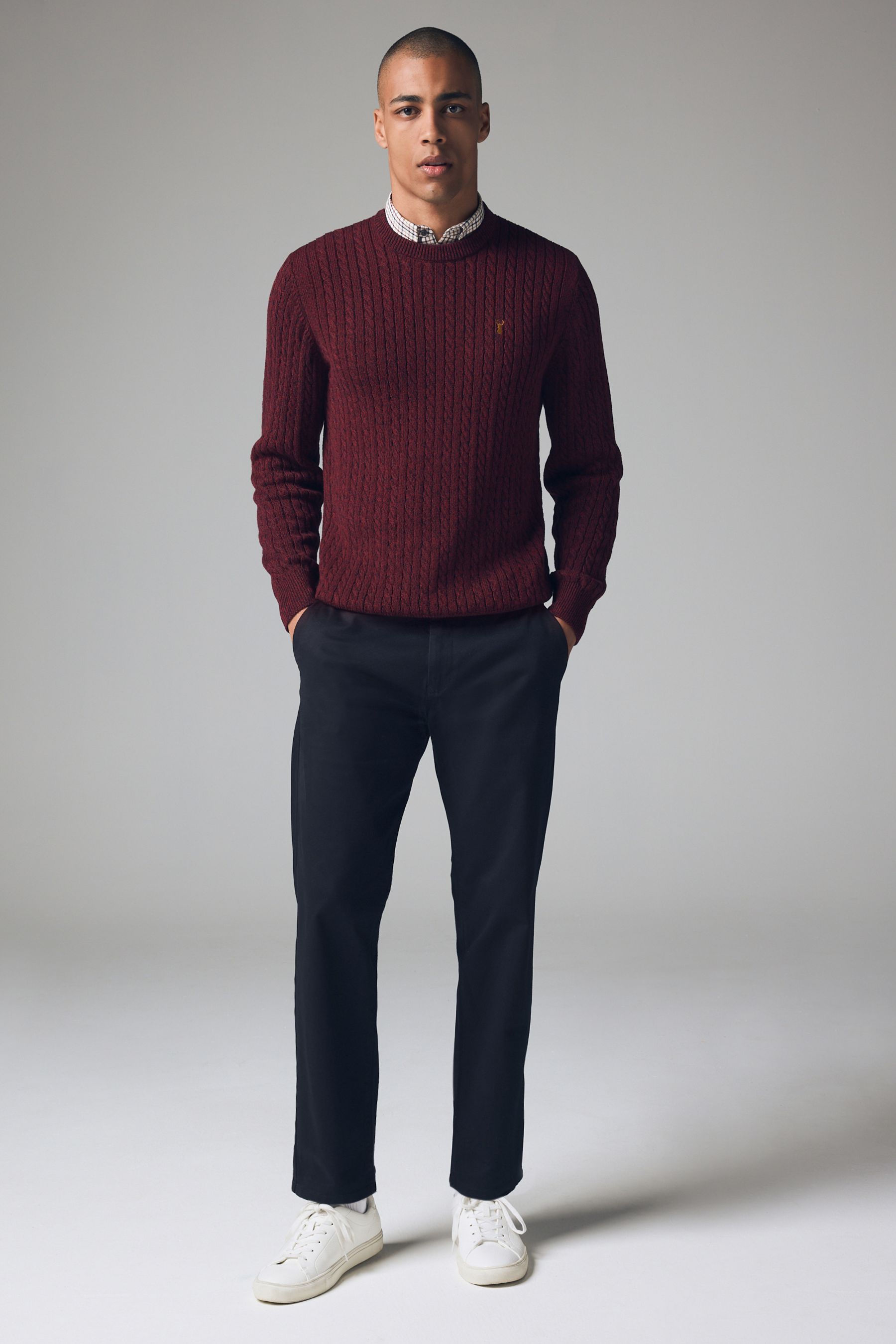 Buy Burgundy Red Cable Crew Neck Regular 100 Cotton Mock Shirt Jumper from the Next UK online shop