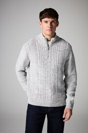 Grey Regular Fit Cotton Rich Cable Knit Zip-Neck Jumper - Image 3 of 7