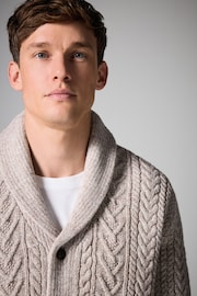 Neutral Texture Wool Blend Shawl Cable Knit Cardigan - Image 4 of 7