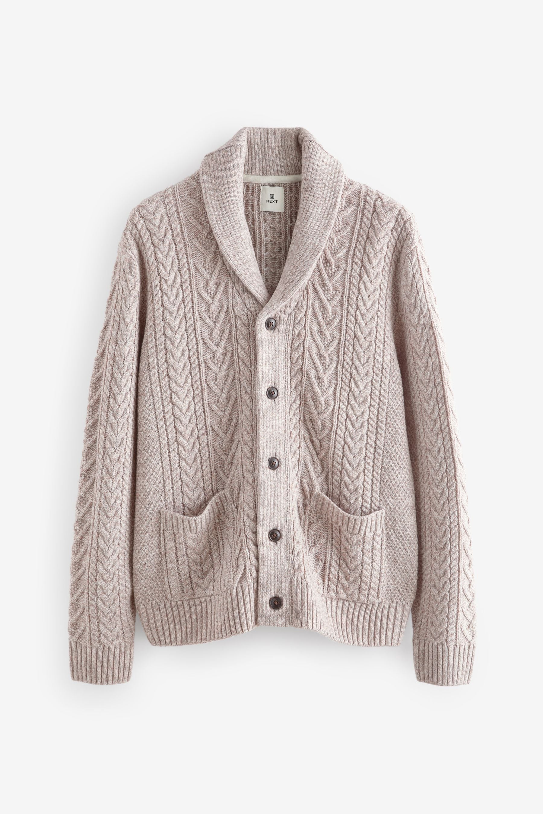 Buy Neutral Texture Regular Fit Shawl Cable Knit Cardigan with Wool from the Next UK online shop