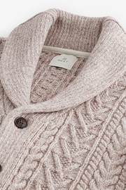 Neutral Texture Wool Blend Shawl Cable Knit Cardigan - Image 6 of 7