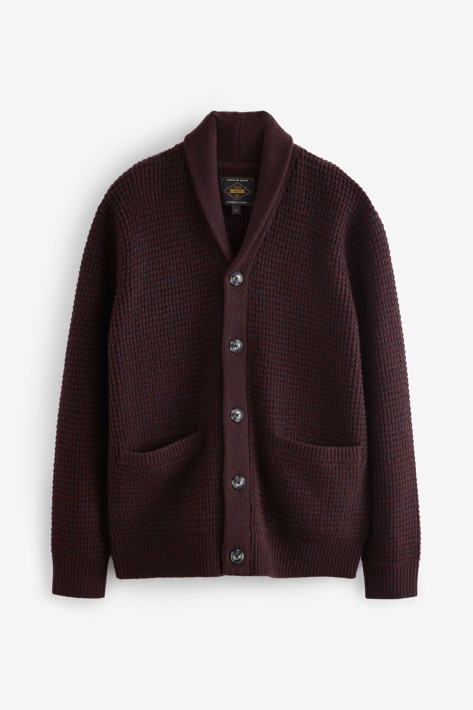 Buy Chocolate Brown Regular Fit Waffle Texture Shawl Cardigan from the Next UK online shop