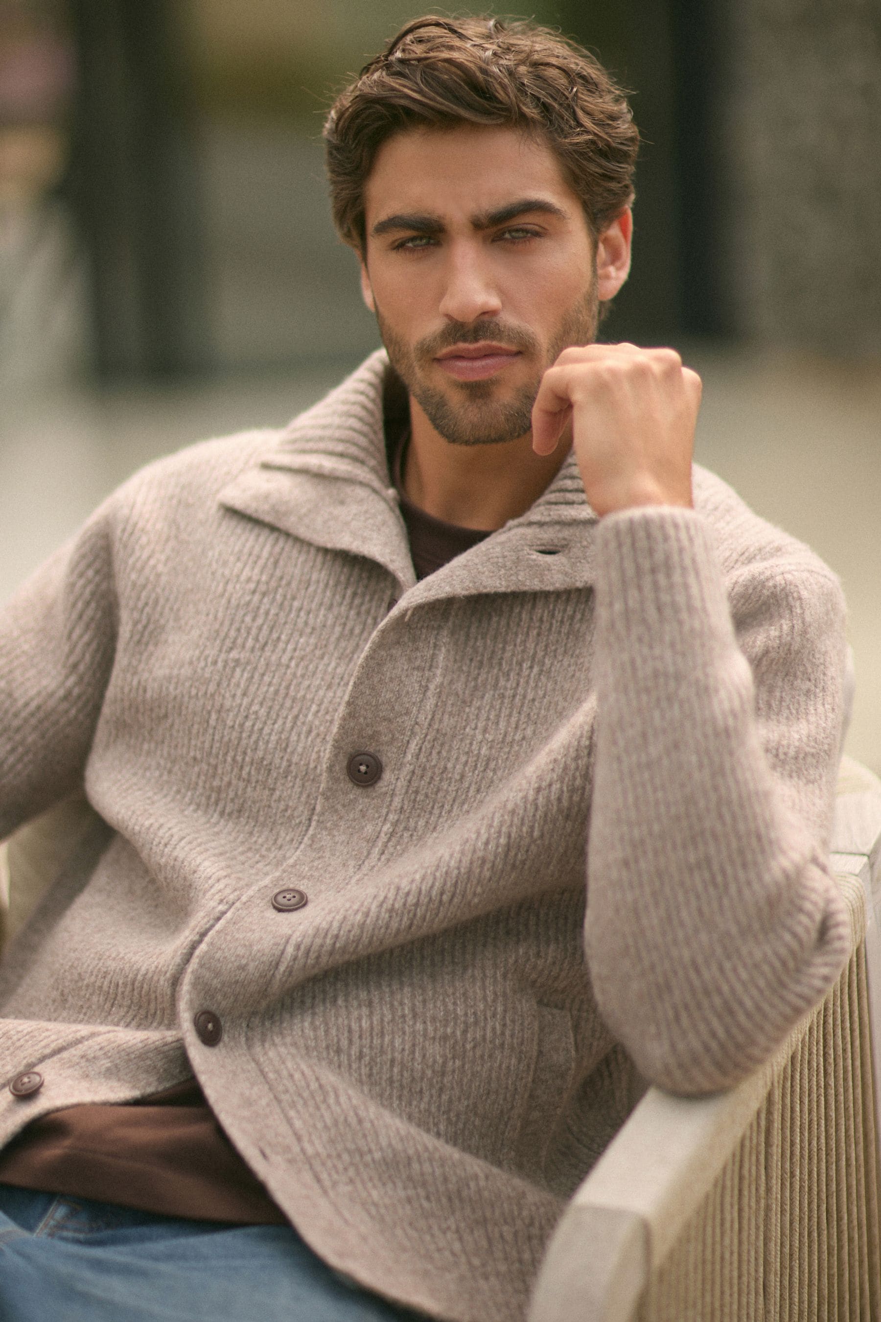 Buy Neutral Relaxed Fit Soft Touch Button Through Jumper with Wool from the Next UK online shop