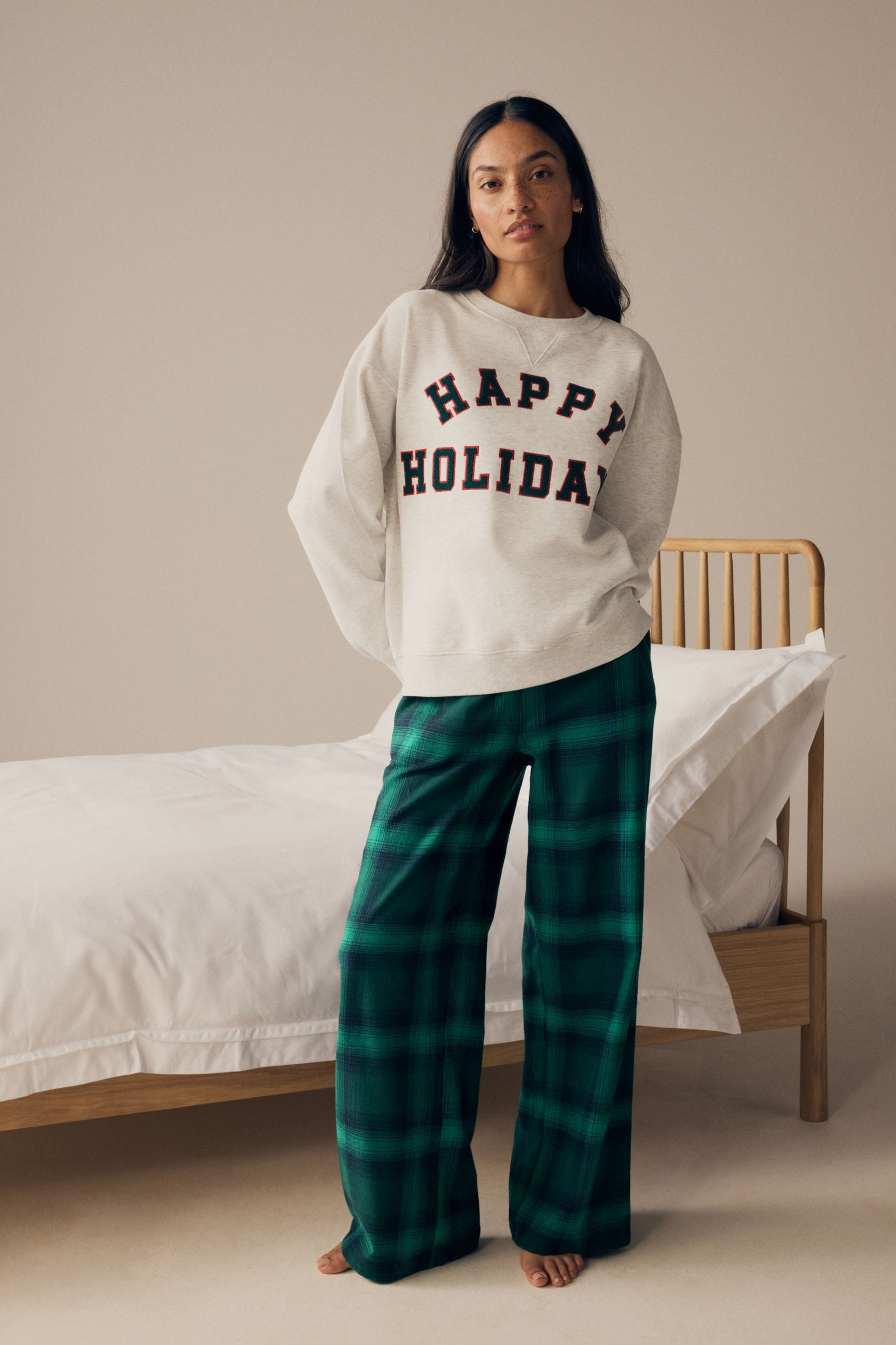 Buy Grey Green Womens 100 Cotton Matching Family Christmas Happy Holidays Pyjamas from the Next UK online shop