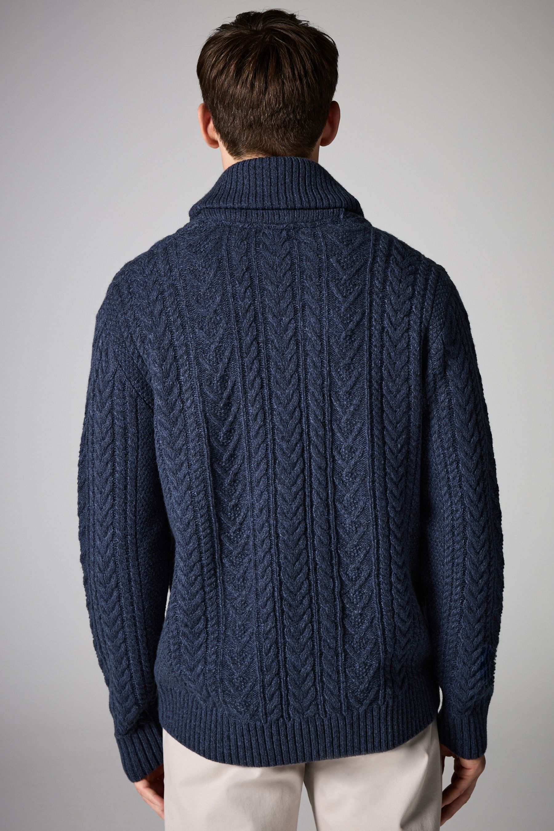 Buy Navy Blue Texture Regular Fit Shawl Cable Knit Cardigan with Wool from Next Canada