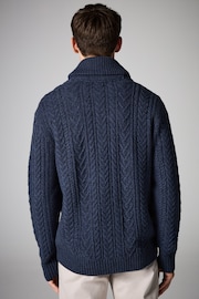 Navy Blue Wool Blend Shawl Cable Knit Cardigan - Image 3 of 7