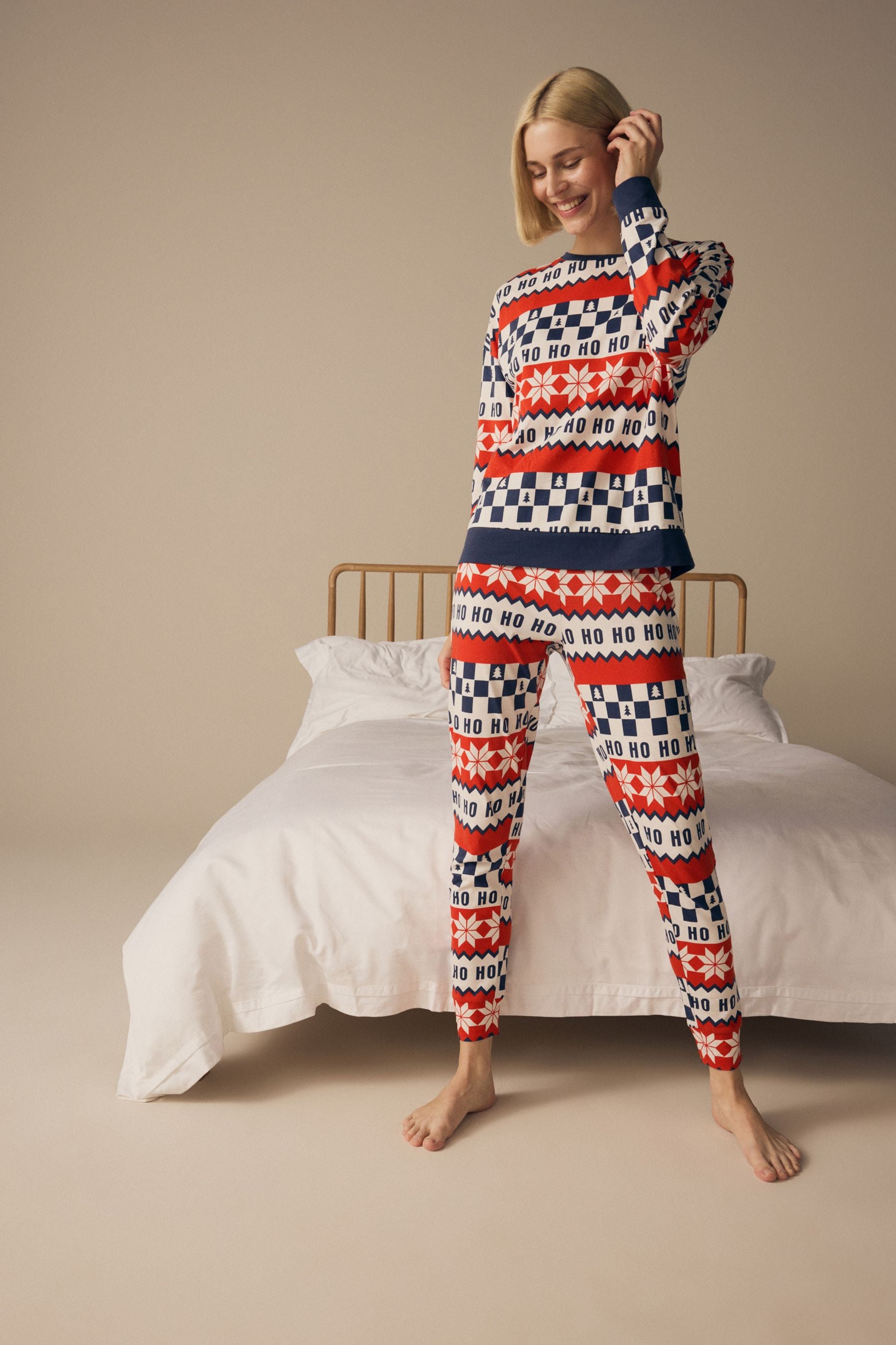 Buy Red Navy Blue Matching Family Womens Christmas Fairisle Pattern 100 Cotton Pyjamas from Next Qatar