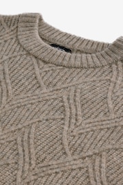 Neutral Relaxed Fit Textured Crew Jumper with Wool - Image 7 of 8