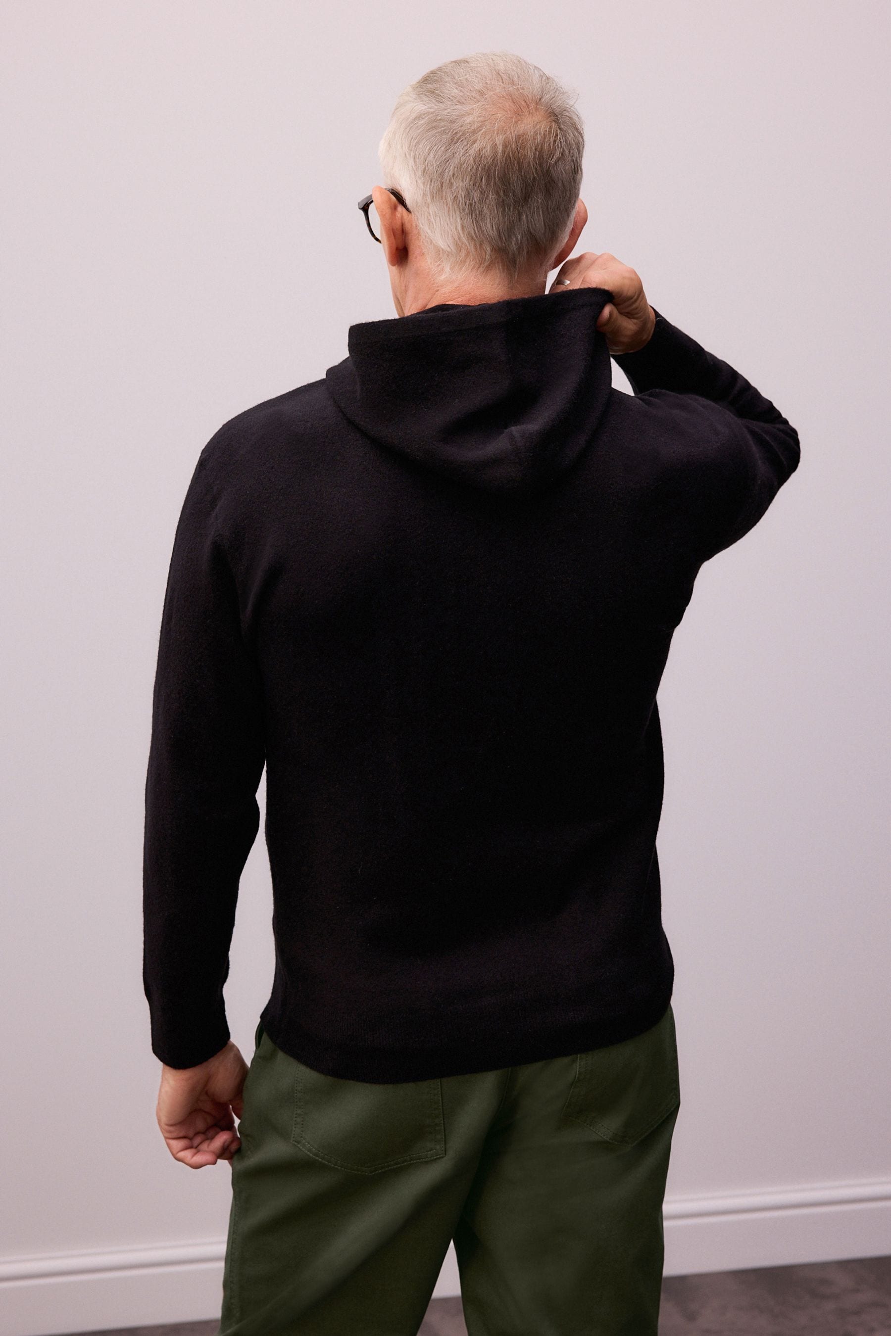 Buy Black Regular Fit Knit Hoodie with Wool from Next Ireland