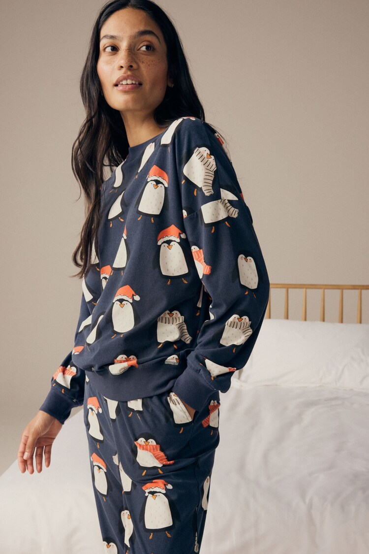 Navy Blue Matching Family Womens Christmas Penguin Pyjamas - Image 5 of 5