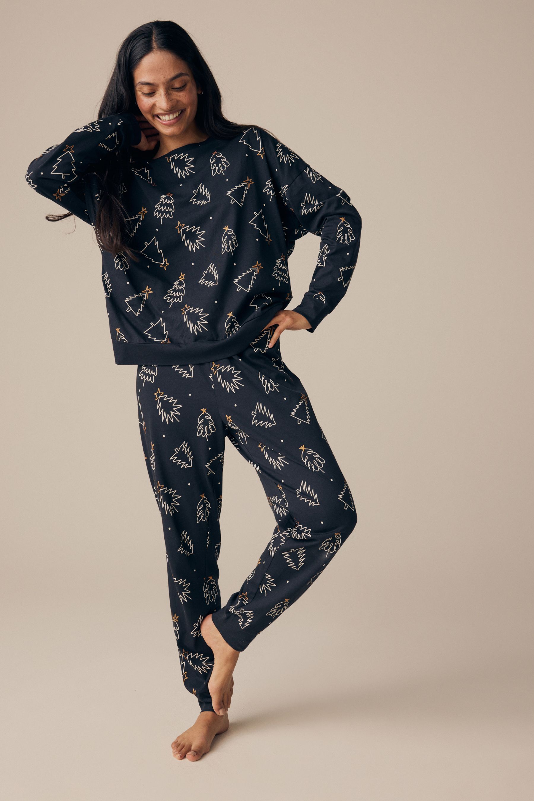 Buy Black White Matching Family Womens Christmas Tree 100 Cotton Pyjamas from the Next UK online shop