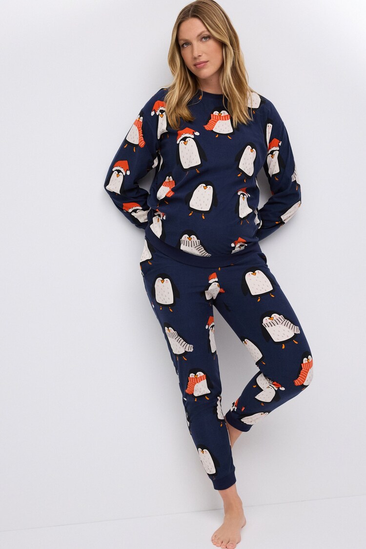 Navy Blue Matching Family Maternity Christmas Penguin Pyjamas - Image 2 of 8