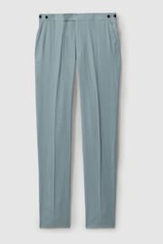 Reiss Aqua Blue Kin Slim Fit 100% Linen Adjuster Trousers - Image 2 of 5