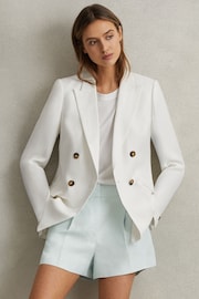 Reiss Blue Lori Viscose-Linen Front Pleat Suit Shorts - Image 1 of 6