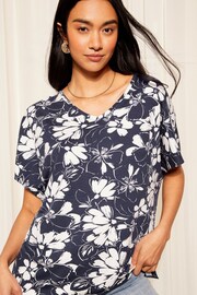 Friends Like These Navy Floral Short Sleeve V Neck Tunic Top - Image 1 of 4