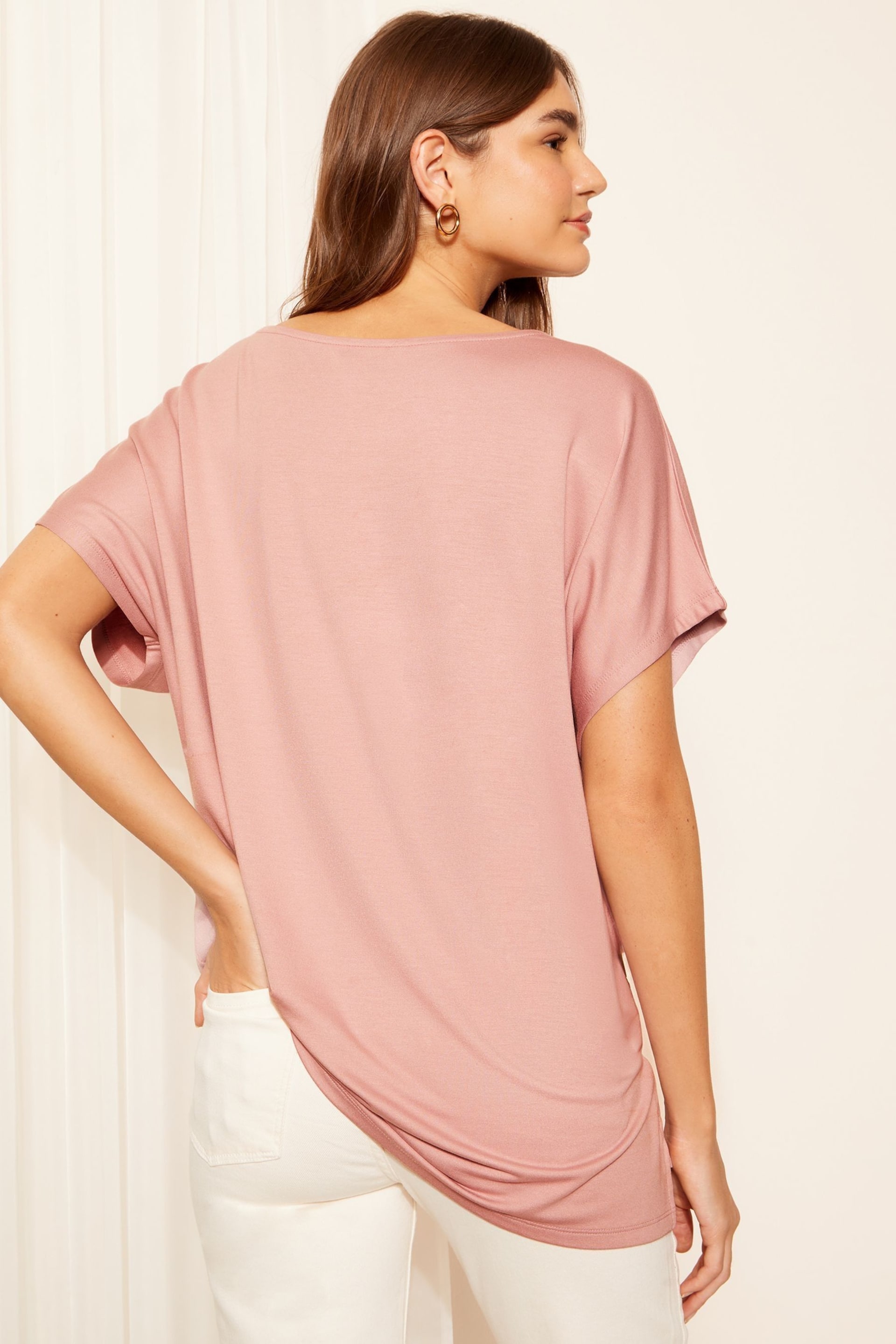 Friends Like These Pink Soft Jersey Short Sleeve Slash Neck Tunic - Image 4 of 4