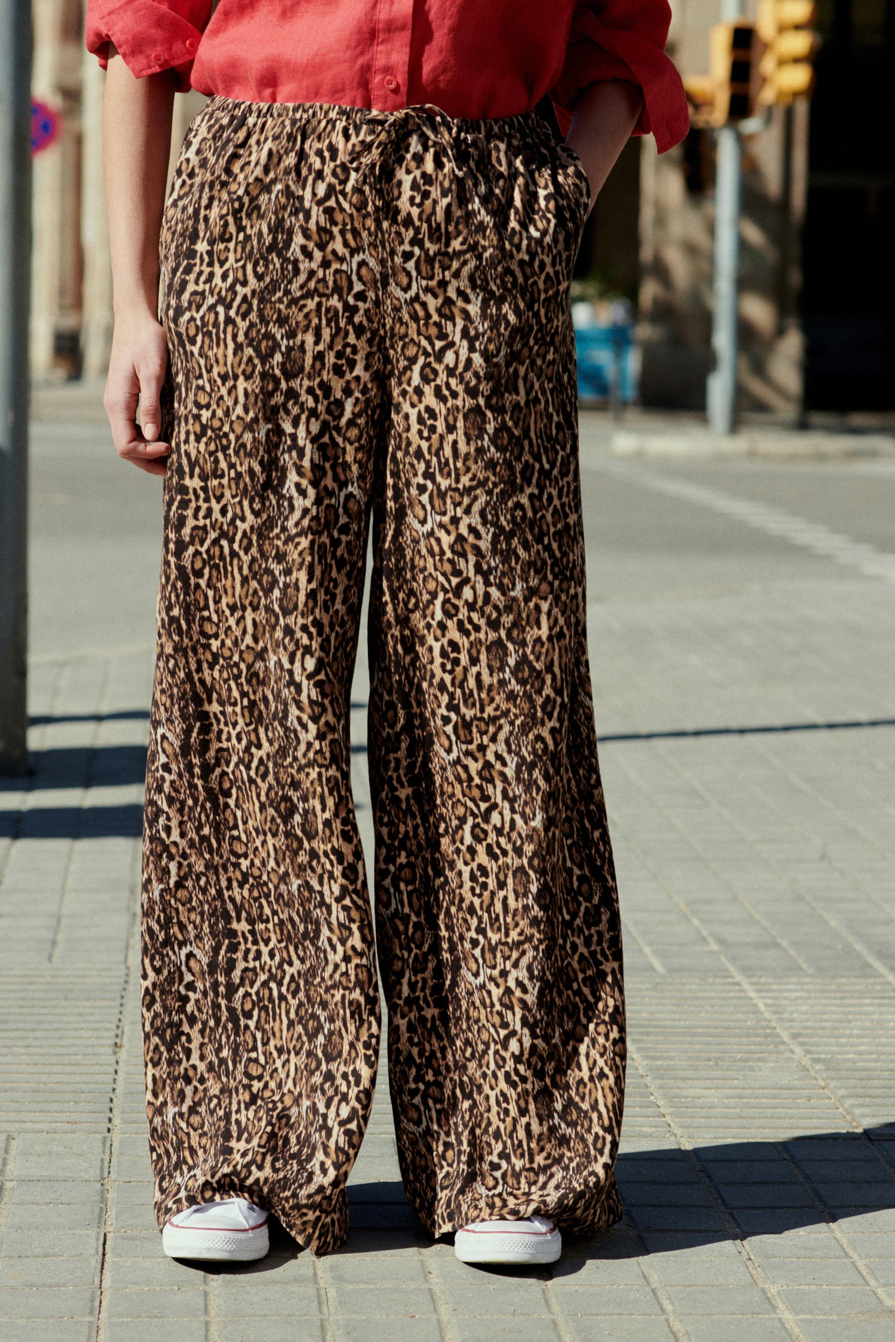 Buy Animal Tie Waist Wide Leg Trousers with Linen from Next Luxembourg