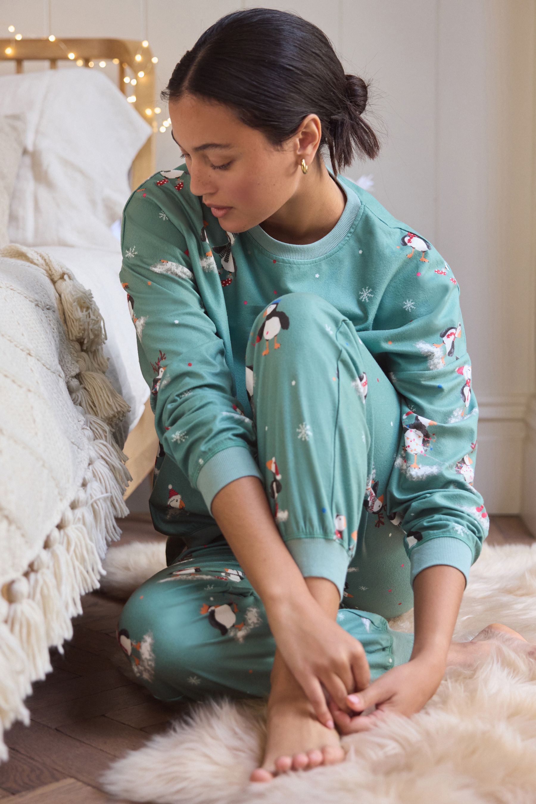 Buy Sage Green Puffins Cosy Long Sleeve Pyjamas from the Next UK online shop