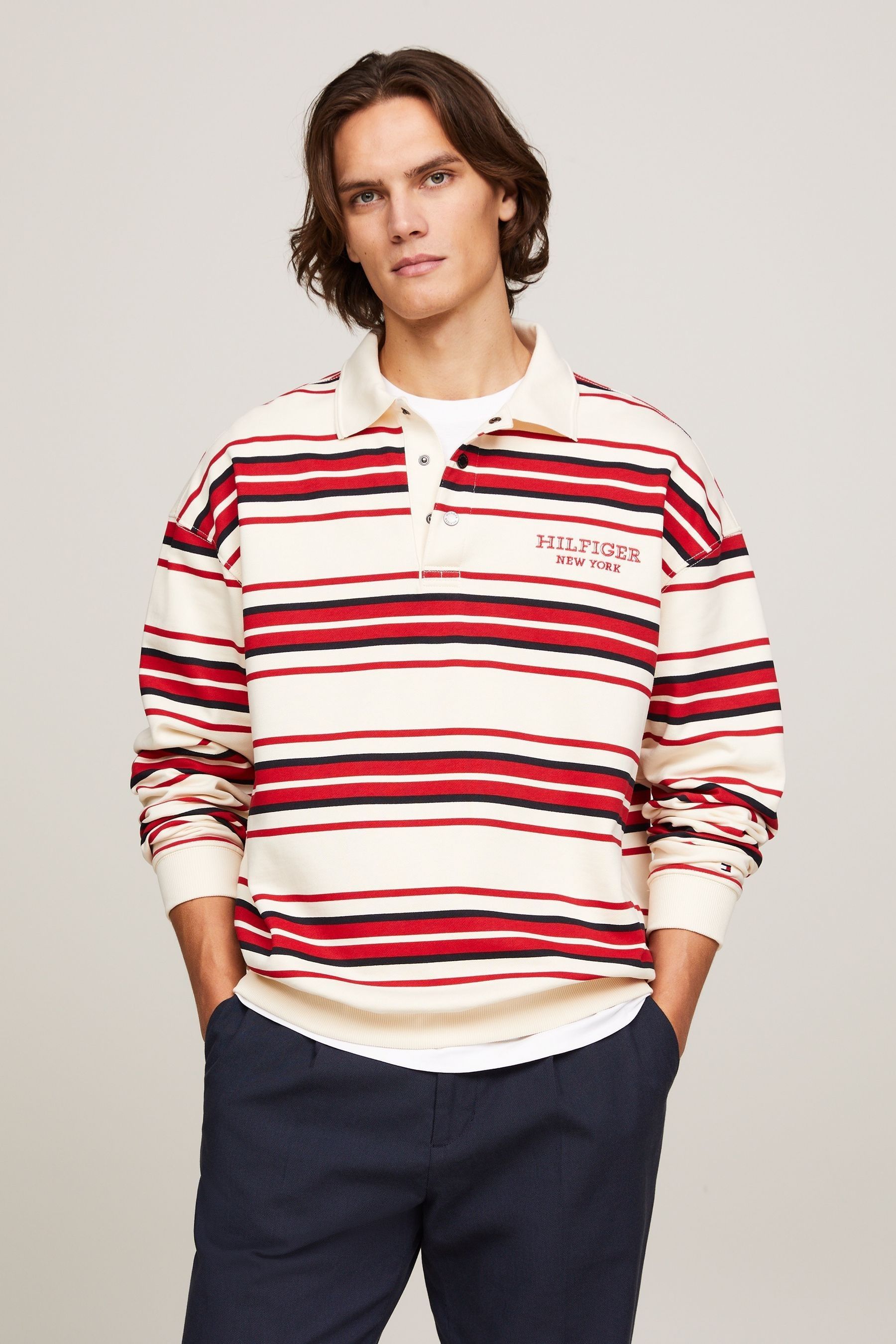 Buy Tommy Hilfiger Natural Monotype Stripe Rugby 100 Cotton Top from Next Canada