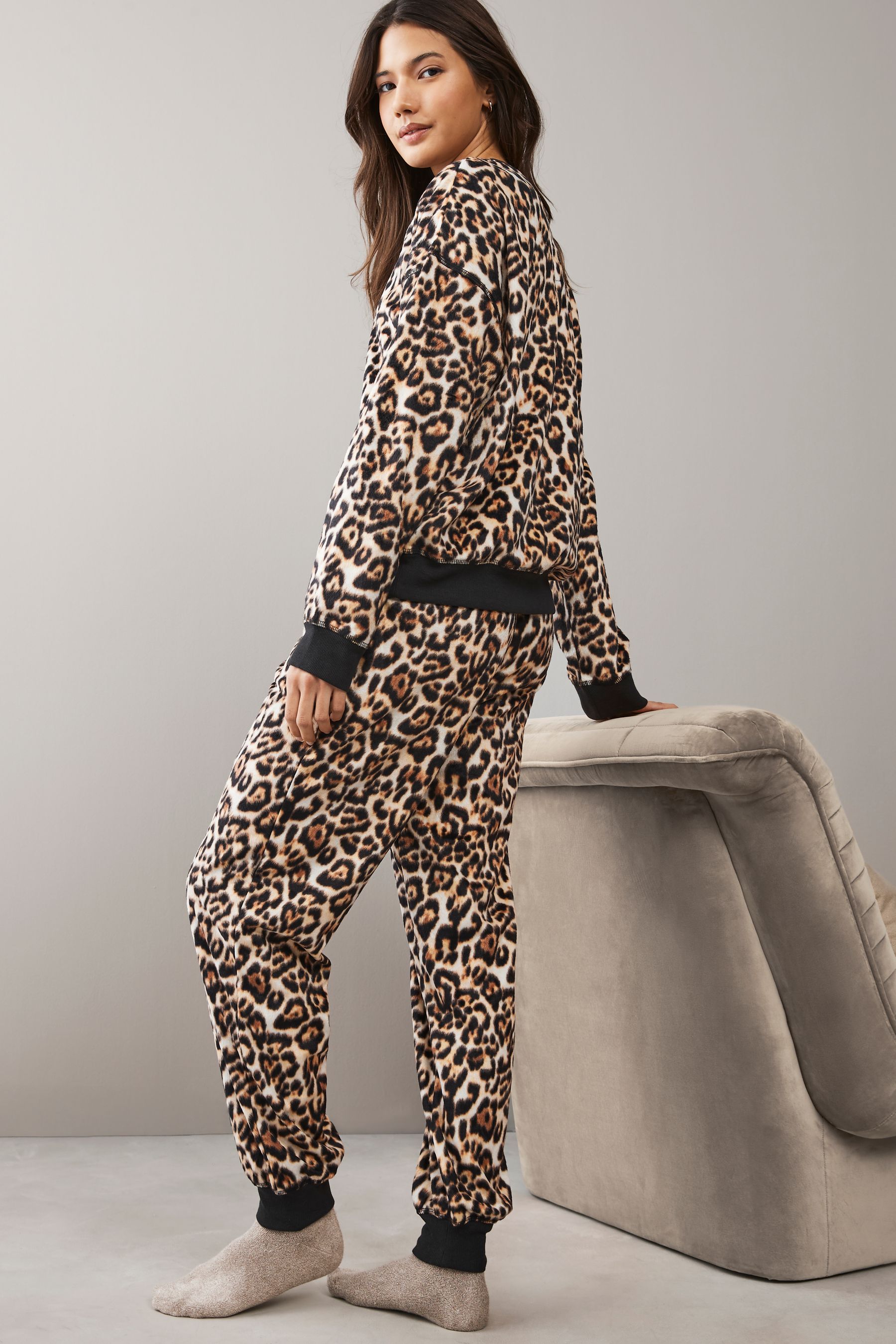 Buy Leopard Print Long Sleeve Fleece Pyjamas from the Next UK online shop
