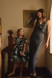 Laura Ashley Black Satin Bias Cut Dress - Image 7 of 8