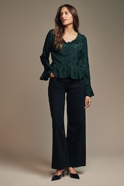 Laura Ashley Green Jacquard Frill Blouse - Image 3 of 4