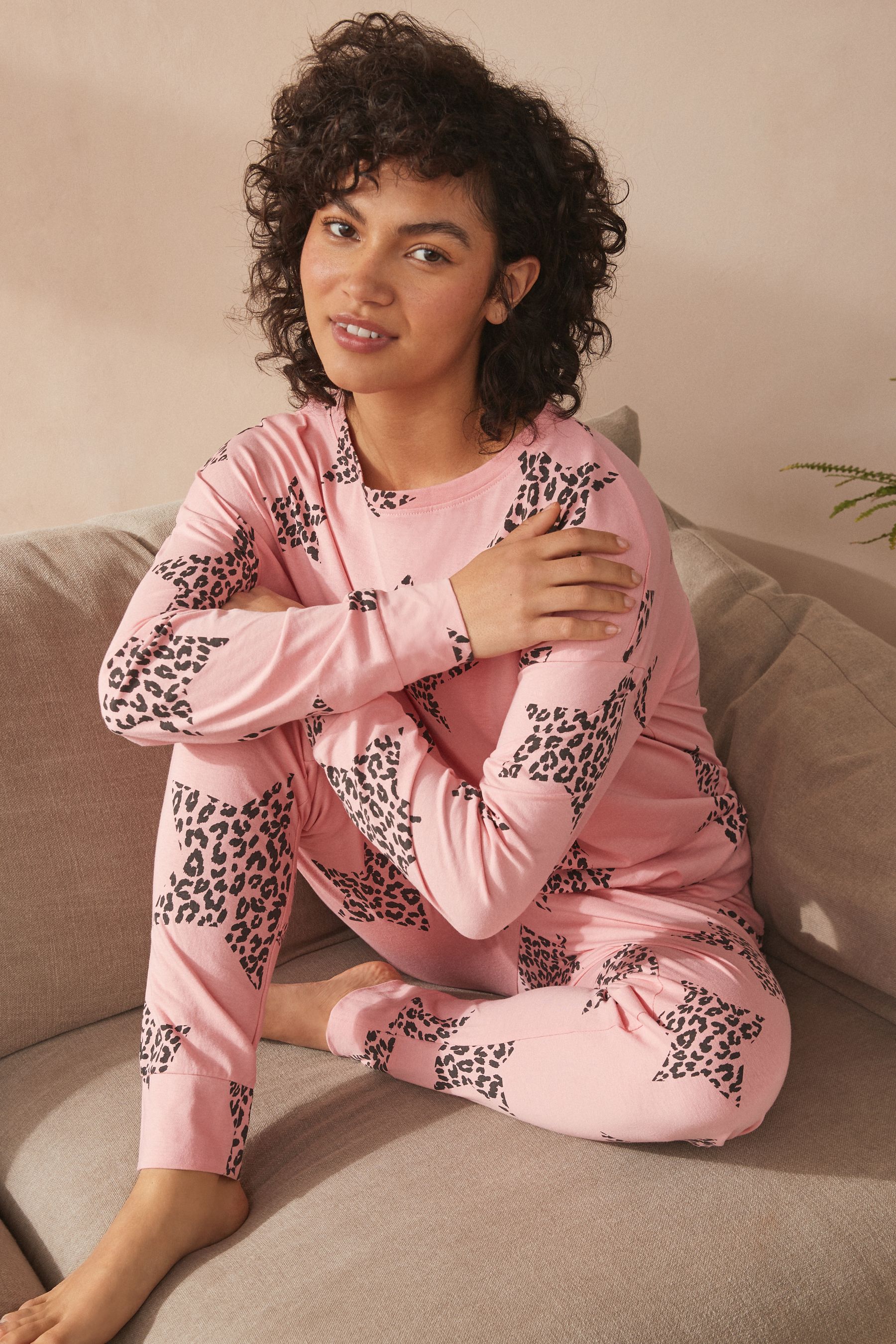 Buy Pink Leopard Star Print 100 Cotton Long Sleeve Pyjamas from the Next UK online shop