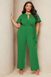 Lipsy Green Curve Flutter Sleeve Tie Side Wide Leg Jumpsuit - Image 1 of 4