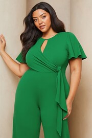 Lipsy Green Curve Flutter Sleeve Tie Side Wide Leg Jumpsuit - Image 3 of 4