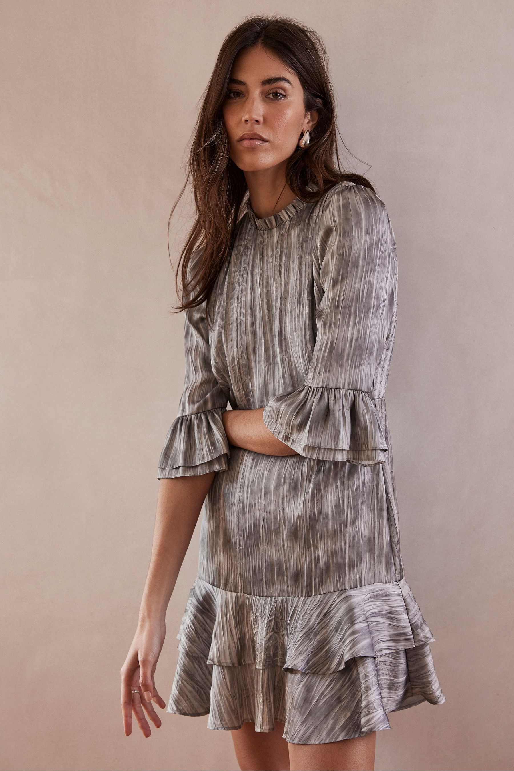 Buy Mint Velvet Grey Mini Ruffle Dress from Next Luxembourg