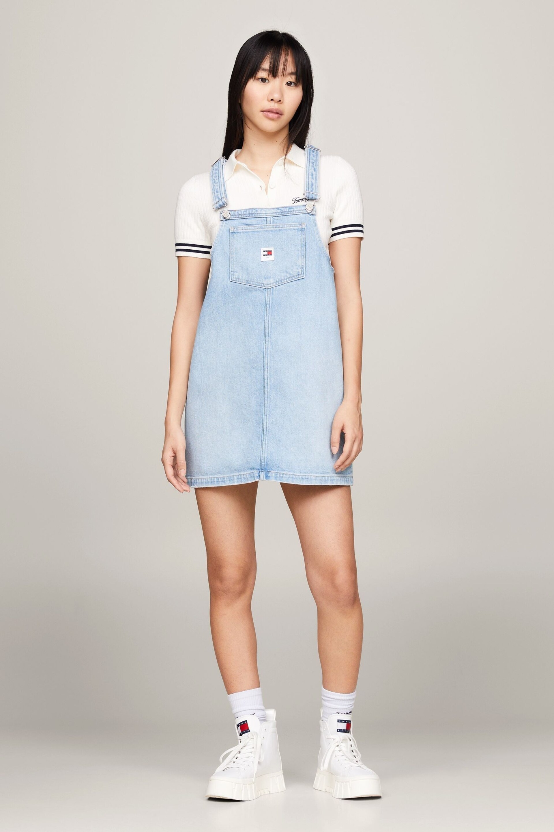 Tommy Jeans Blue Denim Pinafore Dress - Image 1 of 6