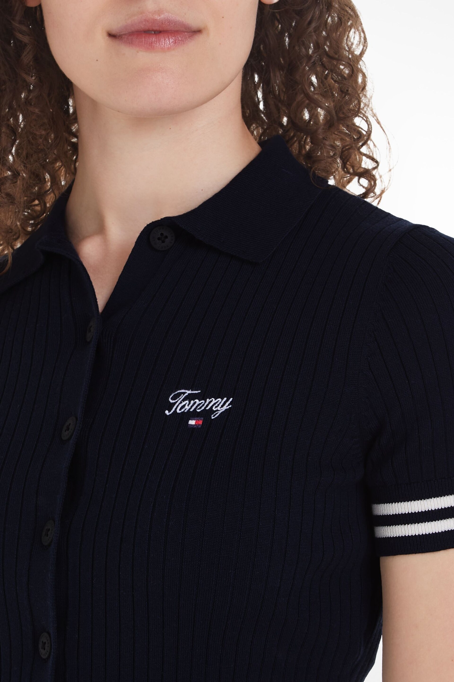 Tommy Jeans Blue Script Rib Polo Sweater - Image 3 of 6