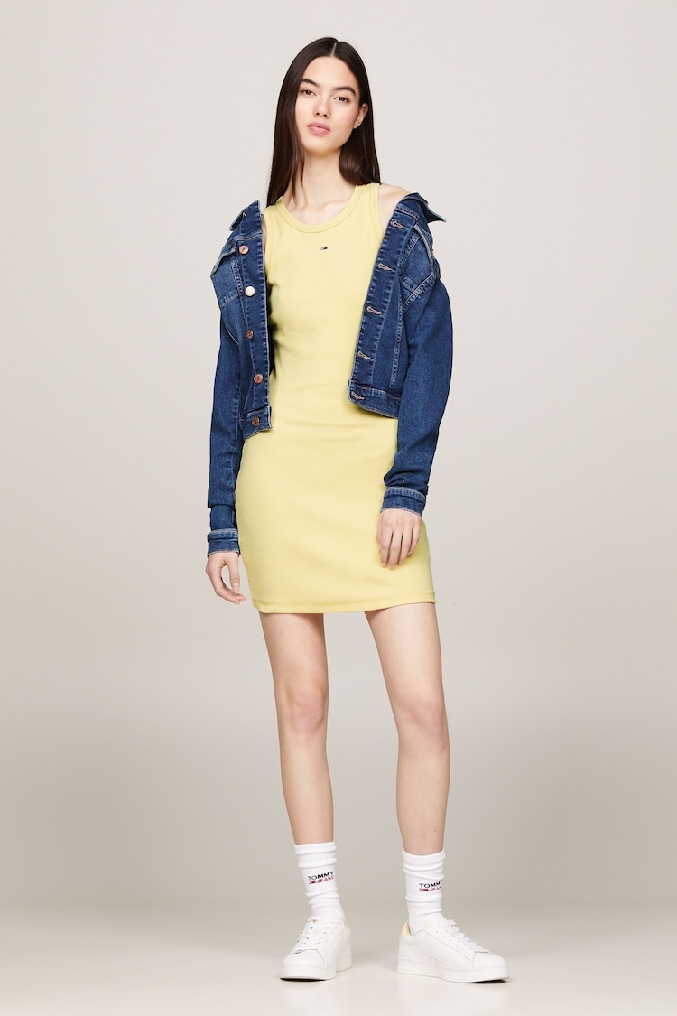 Tommy Jeans Yellow Rib Tank Bodycon Dress - Image 1 of 6