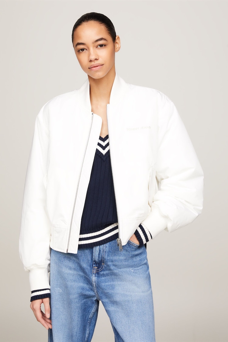 Tommy Jeans White Classics Bomber Jacket - Image 1 of 7