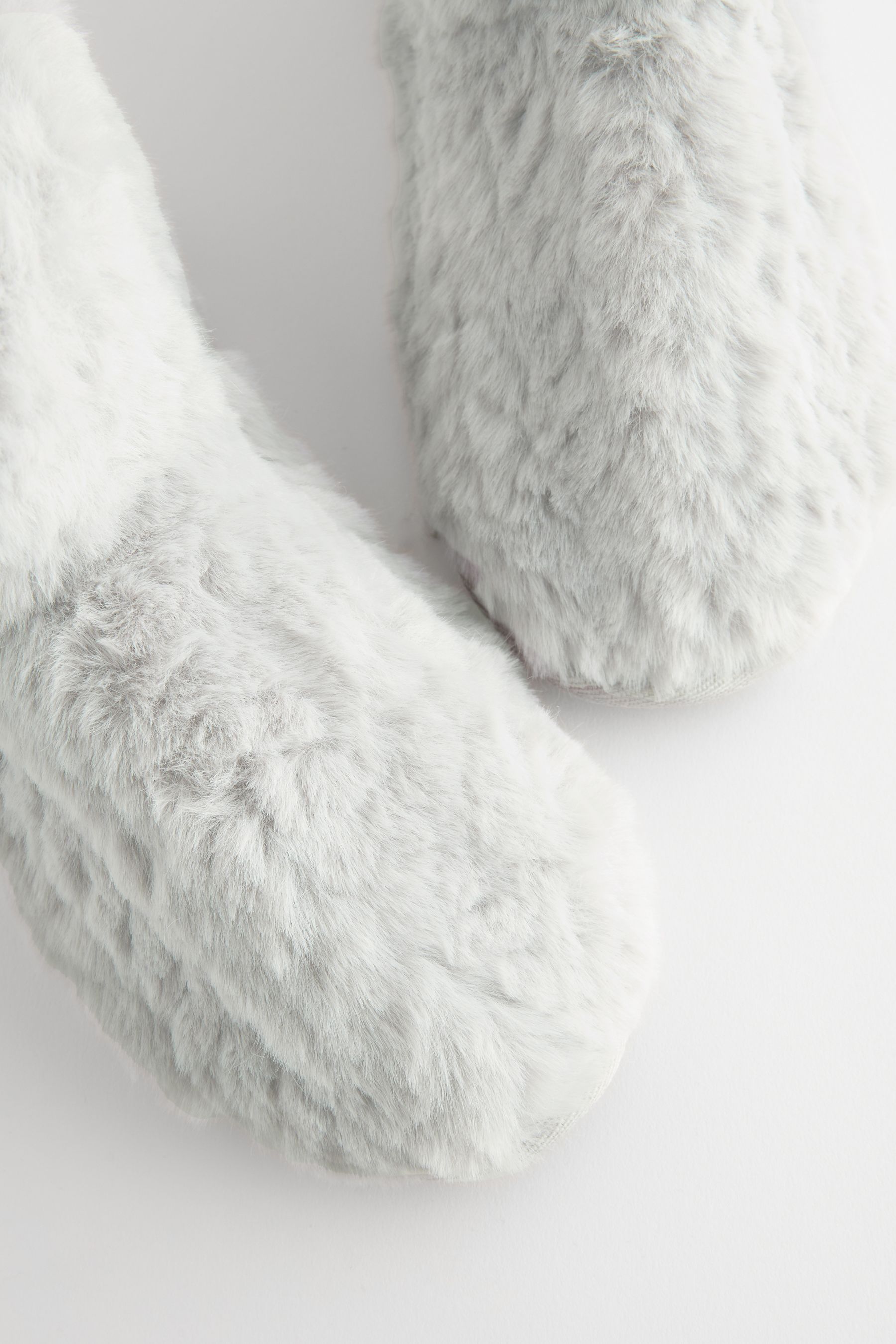 Grey Faux Fur Boot Slippers